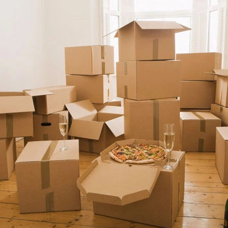 CStretch film wrapped refrigerator for secure home relocation